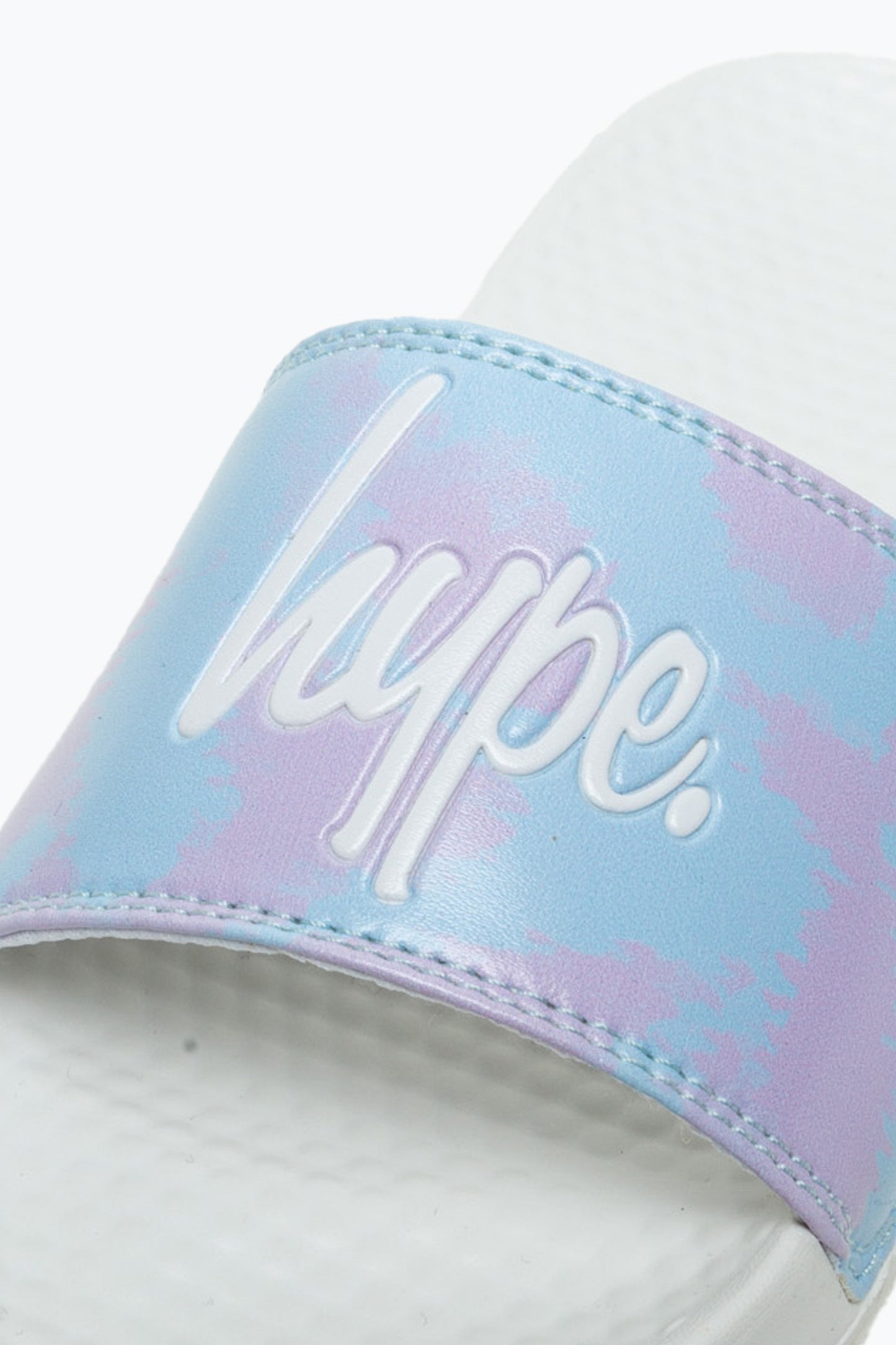 Hype Kids Unisex Splodge Tie Dye Blue And Lilac Script Sliders