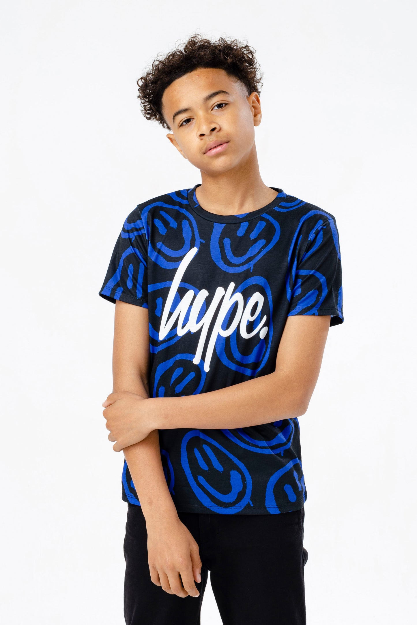 Hype Boys Blue Trippy Face Script T-Shirt