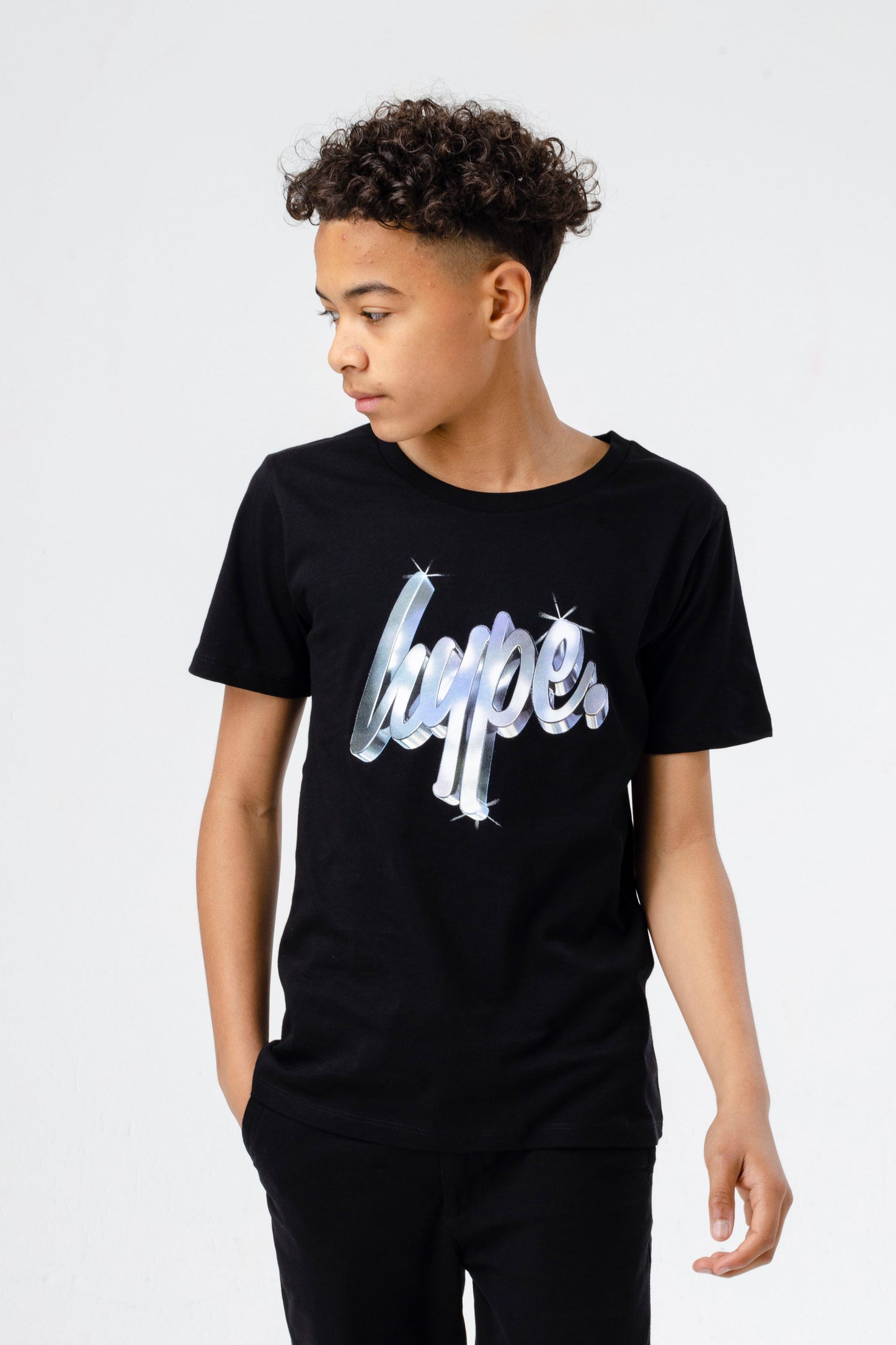 Hype Boys Black Metallic Script T-Shirt