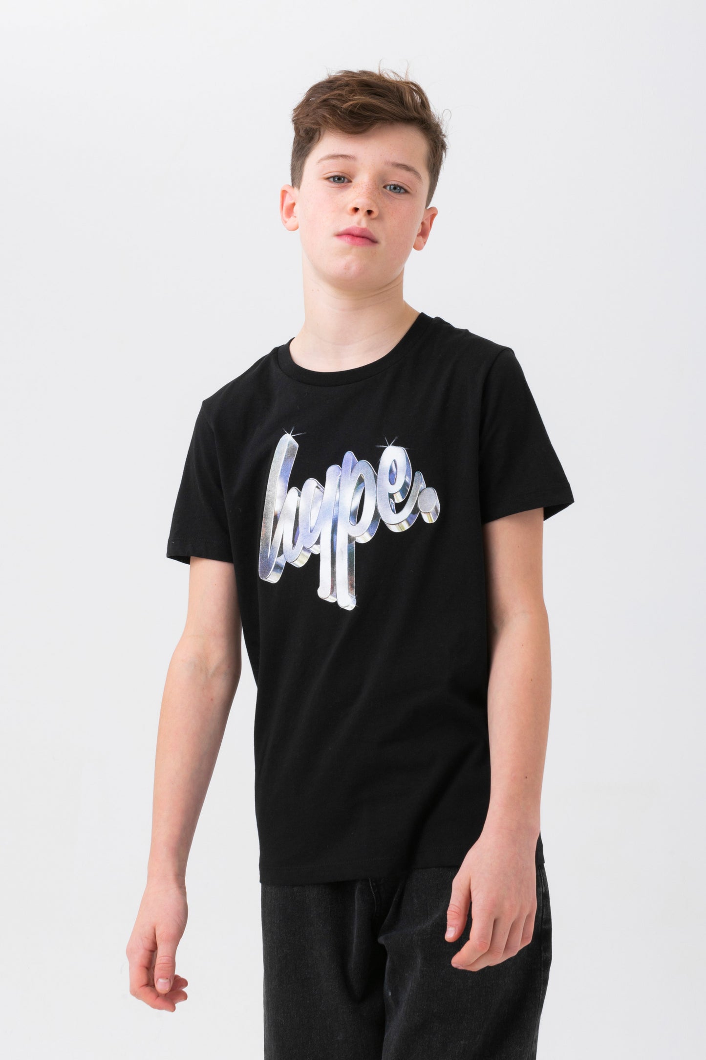 Hype Boys Black Metallic Script T-Shirt