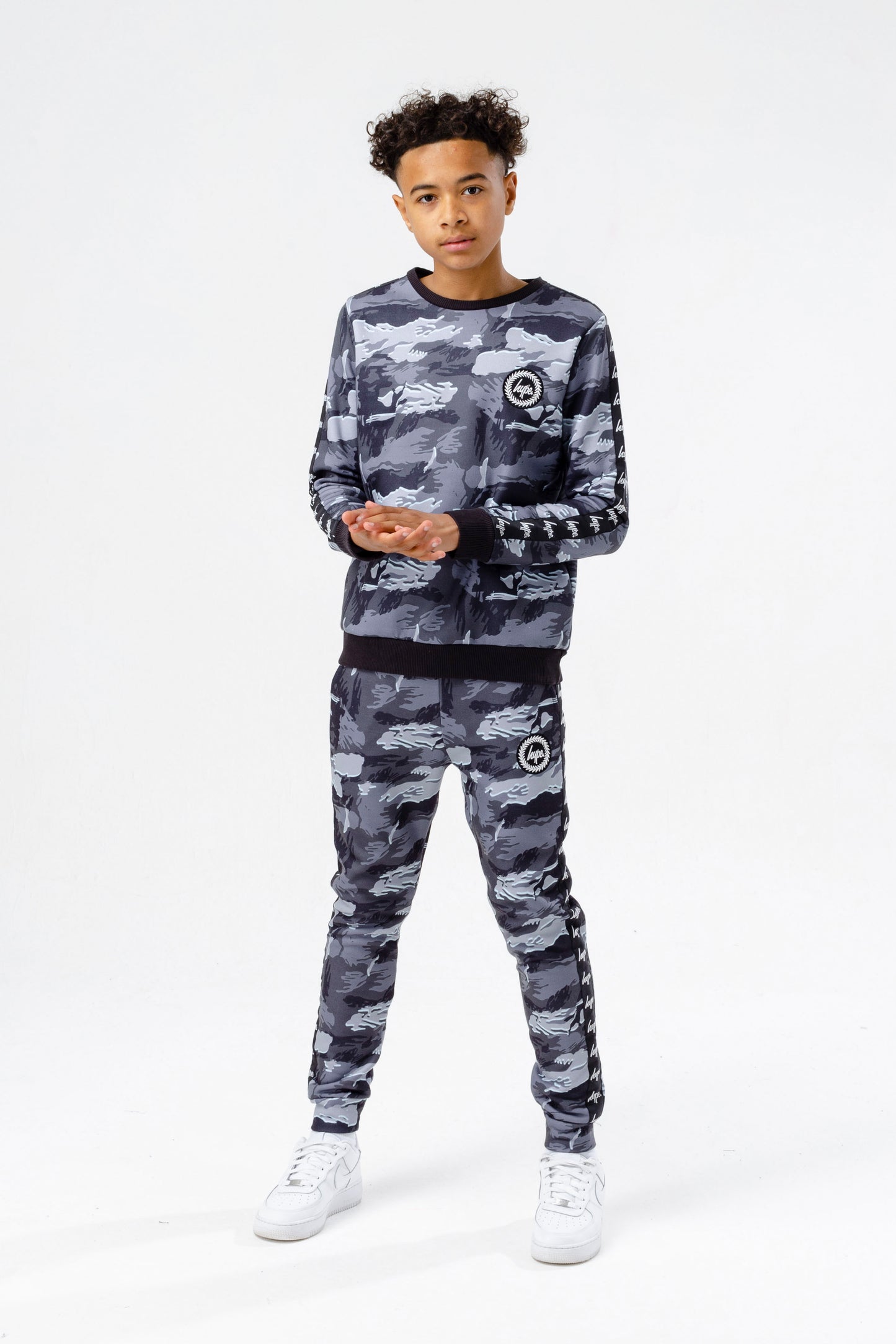 Hype Boys Grey Gloom Camo Crest Crew Neck