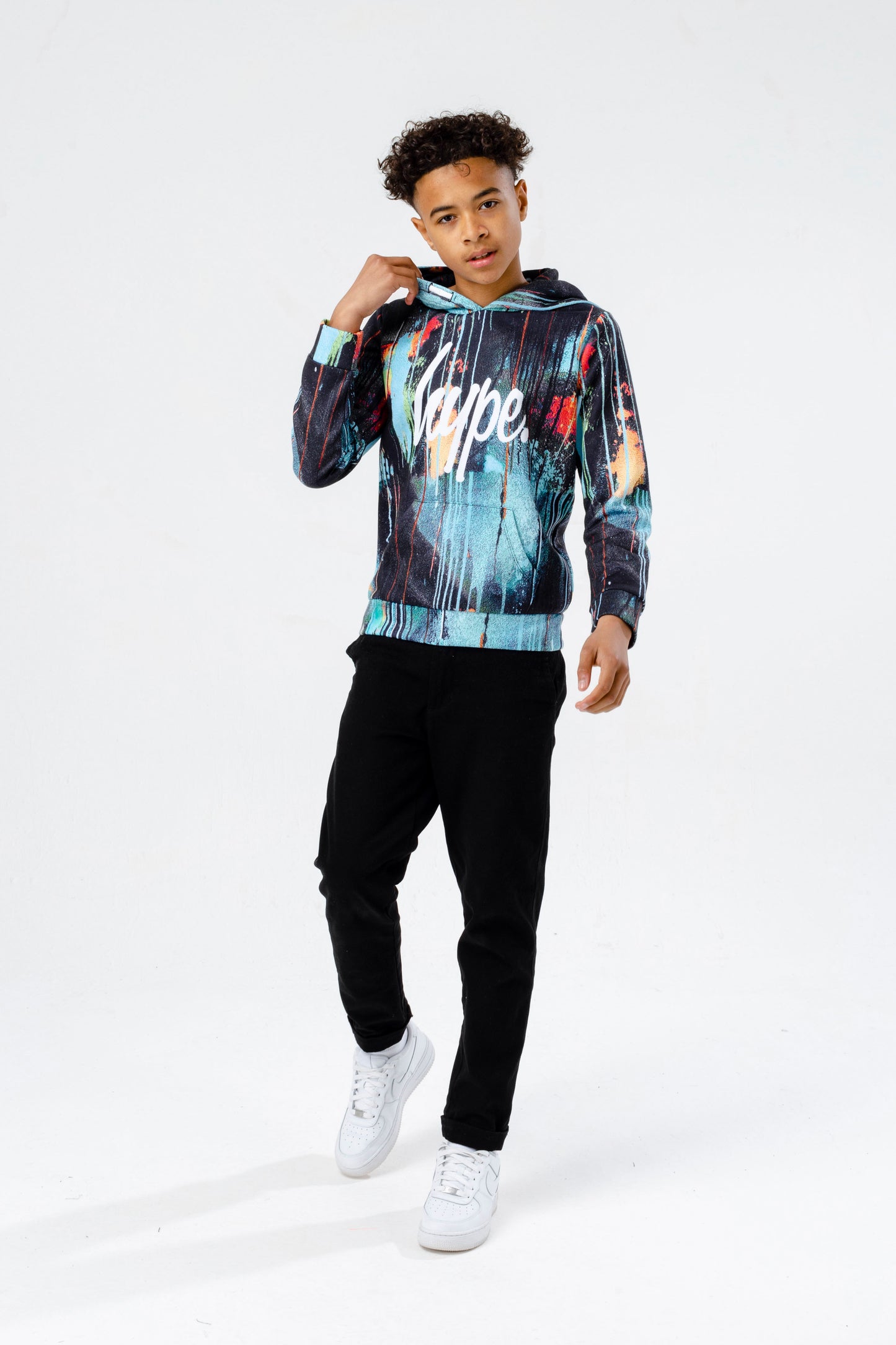 Hype Boys Turquoise Spray Drips Script Hoodie