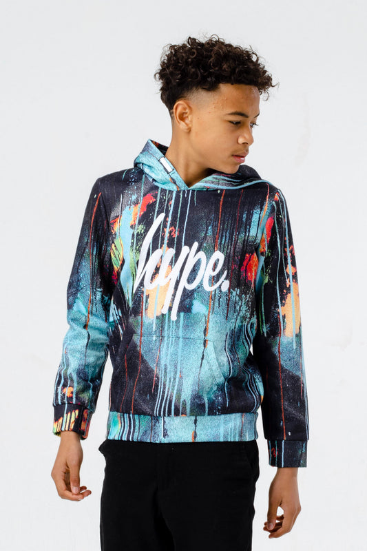 Hype Boys Turquoise Spray Drips Script Hoodie