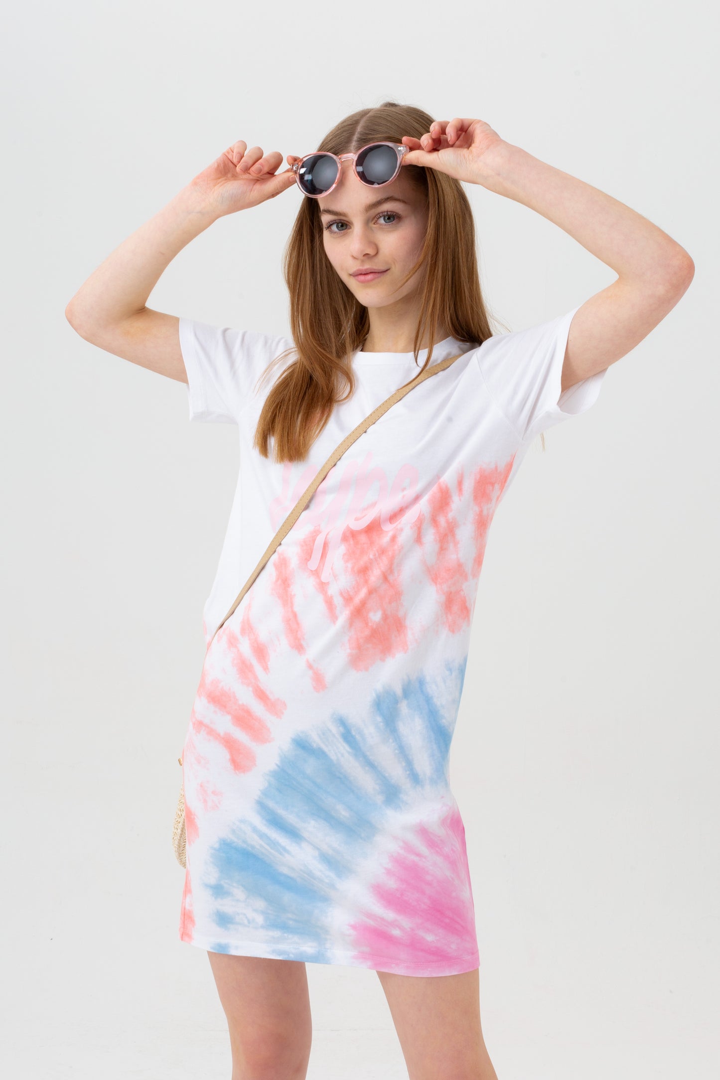 Hype Girls White Blush Dye Script Tee Dress