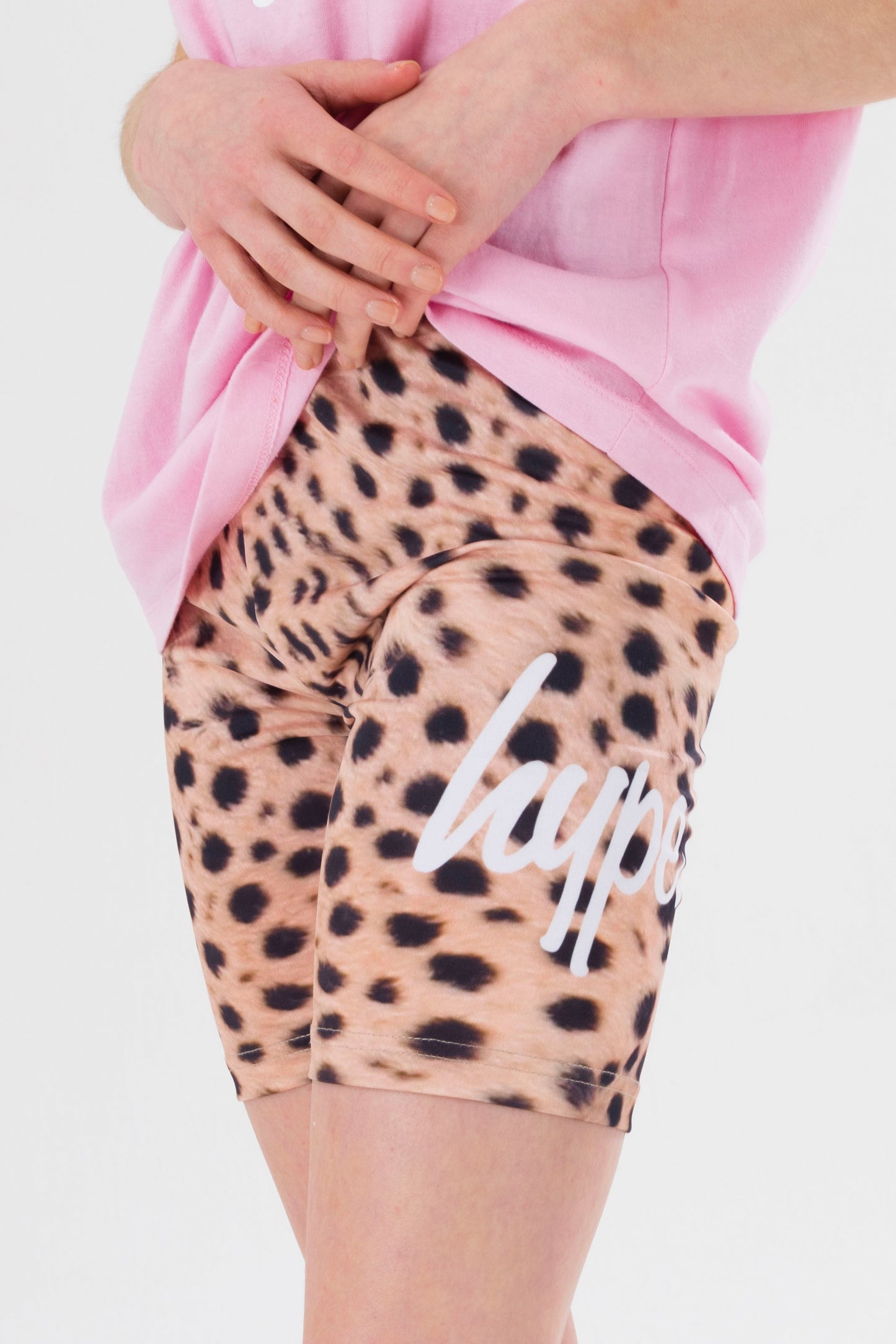 Hype Girls Pink Leopard Script Tee And Shorts Set