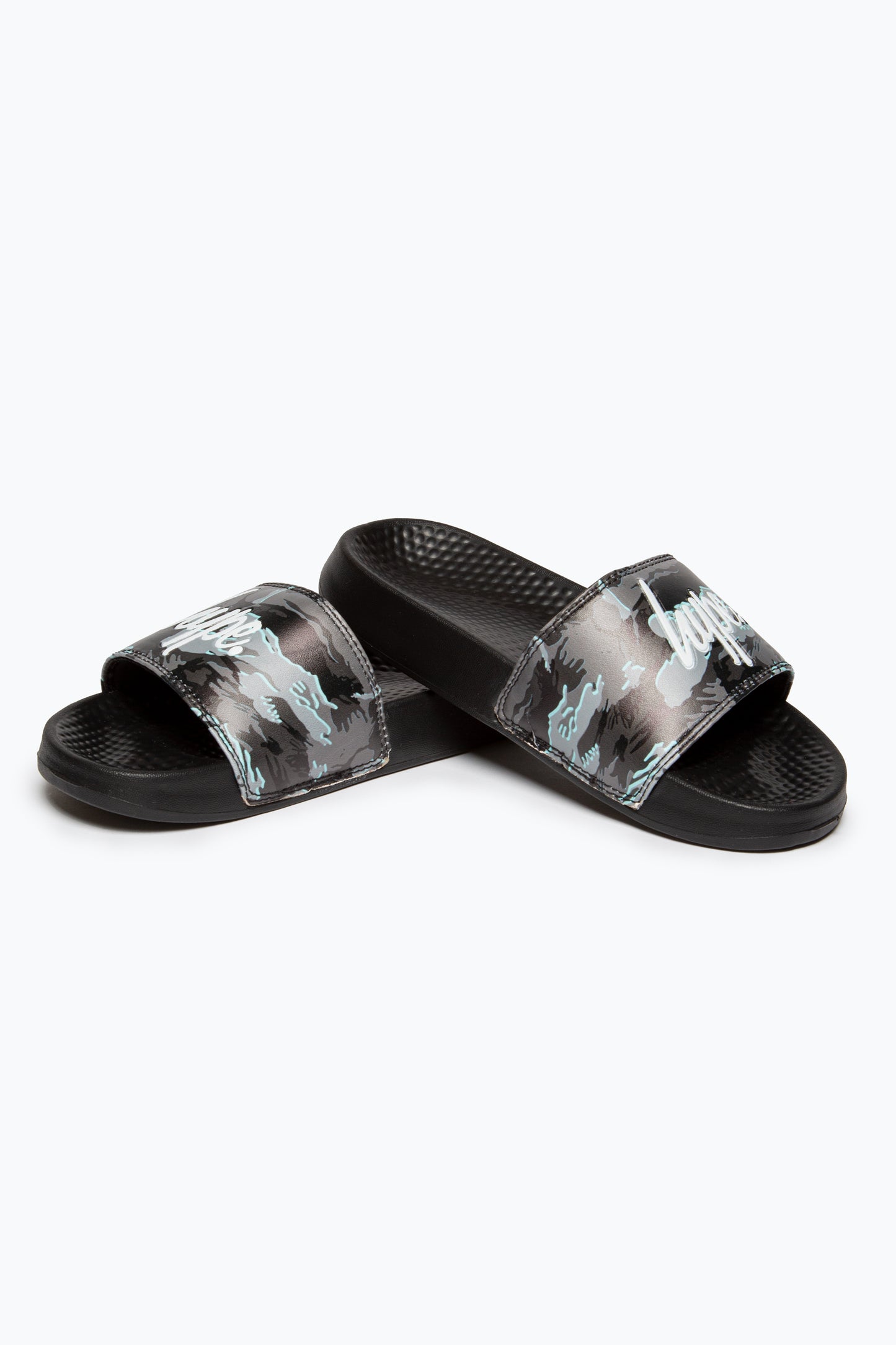 Hype Kids Unisex Grey Gloom Camo Script Sliders