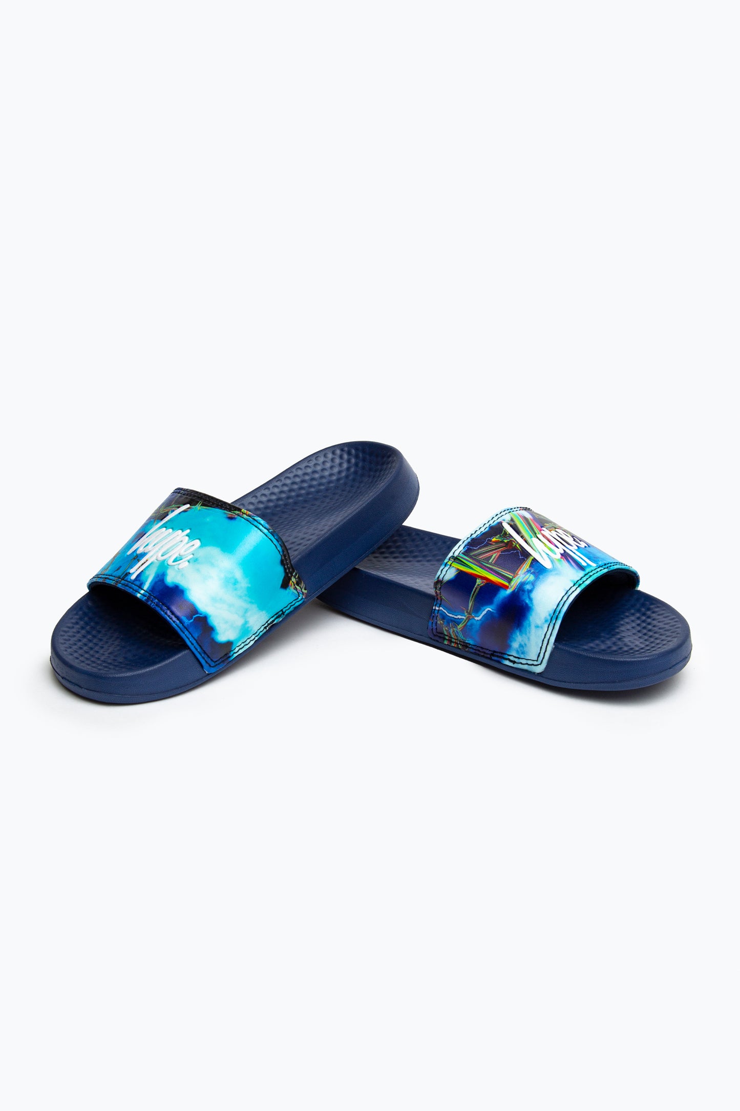 Hype Kids Unisex Blue Lightning Barbwire Script Sliders