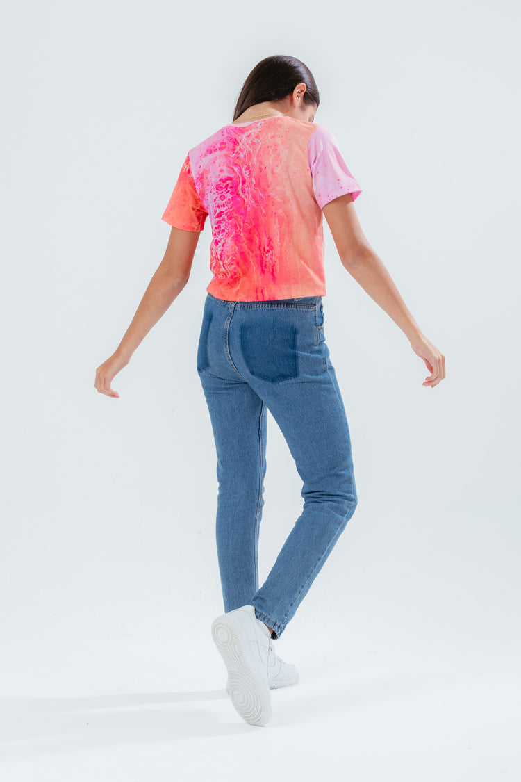 HYPE APRICOT MARBLE GIRLS CROP T-SHIRT