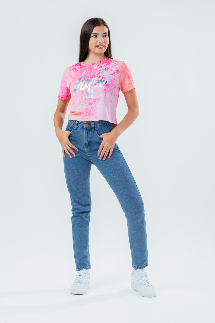 HYPE APRICOT MARBLE GIRLS CROP T-SHIRT