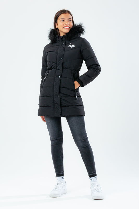 HYPE BLACK FITTED GIRLS PARKA JACKET