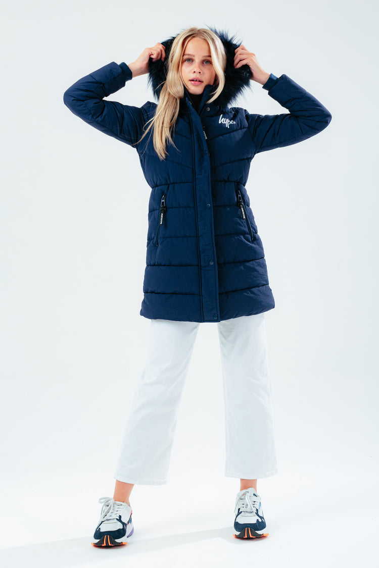 HYPE NAVY FITTED GIRLS PARKA JACKET