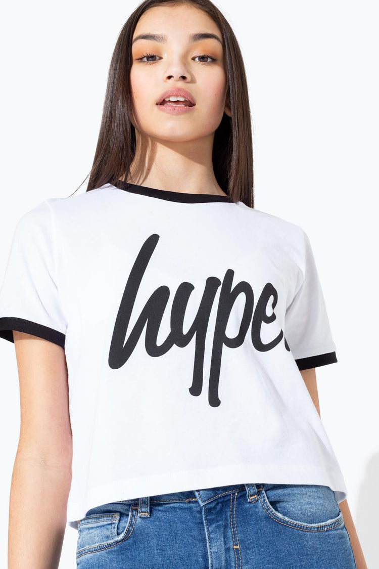 Hype White Ringer Kids Crop T-Shirt